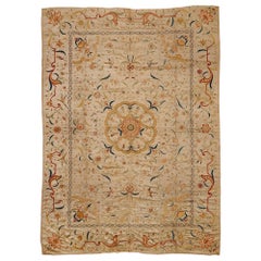 Chinese Antique Hand-Embroidered Silk Panel on Beige Background
