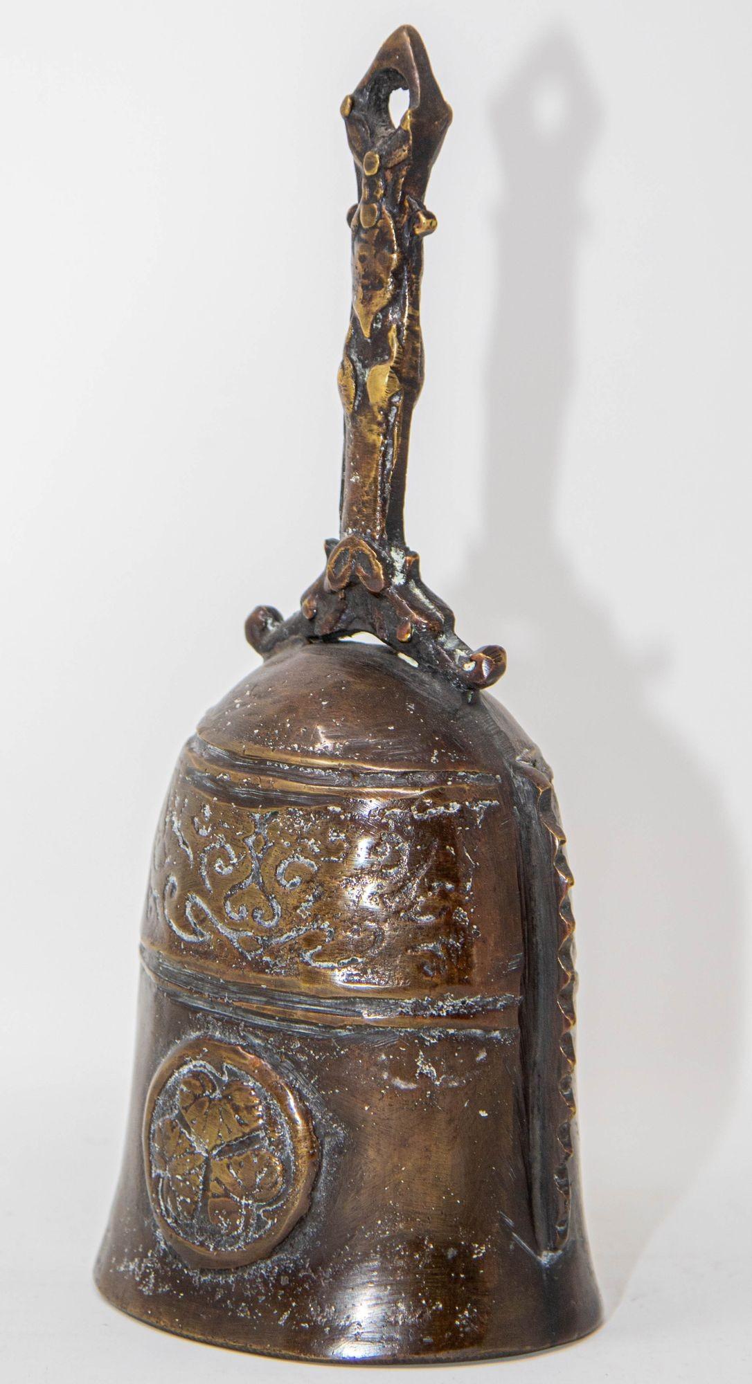Chinese Antique Handbell Cast Bronze Buddhist Meditation Prayer Ghanta Bell 12