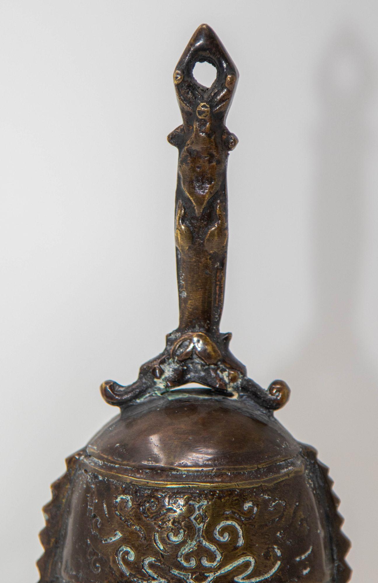 20th Century Chinese Antique Handbell Cast Bronze Buddhist Meditation Prayer Ghanta Bell