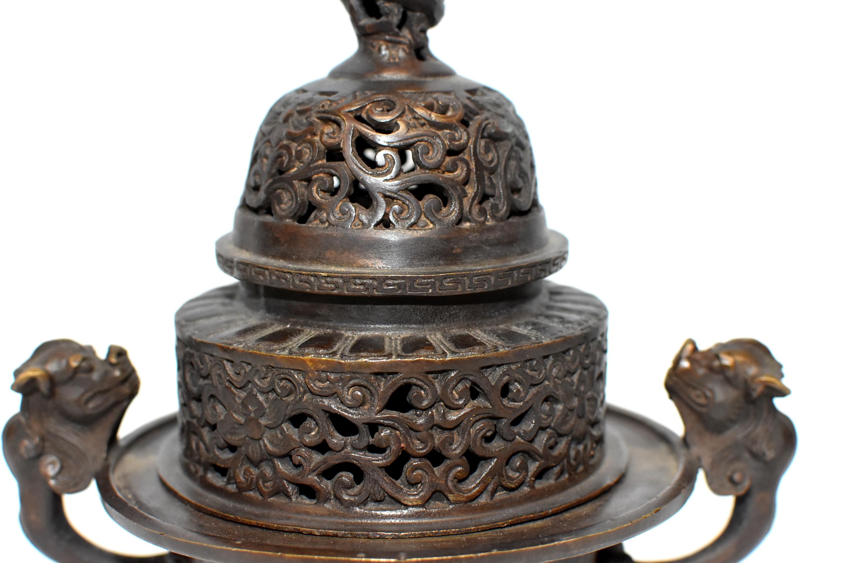 Chinese Perfect Old copper hand-made dragon Decorative incense burner decoration 