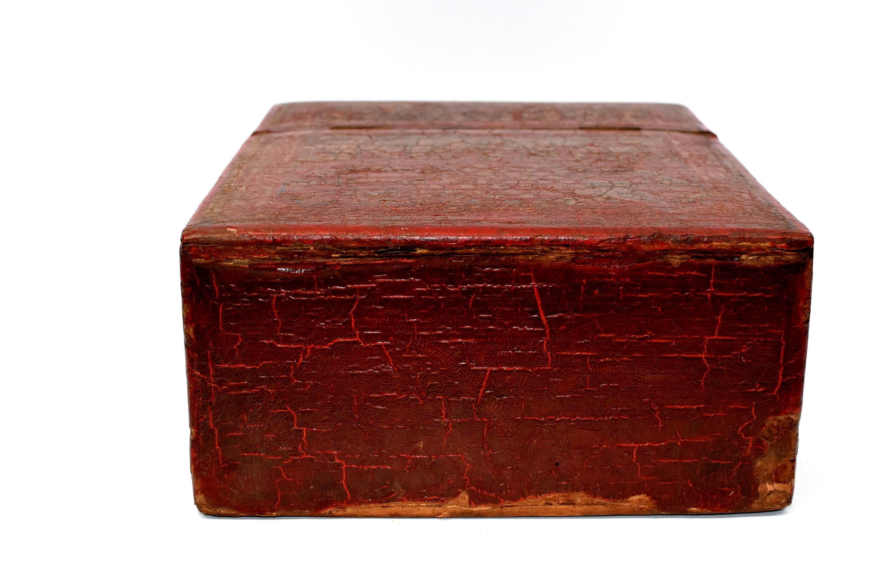 Chinese Antique Jewelry Box, Wood and Leather 3