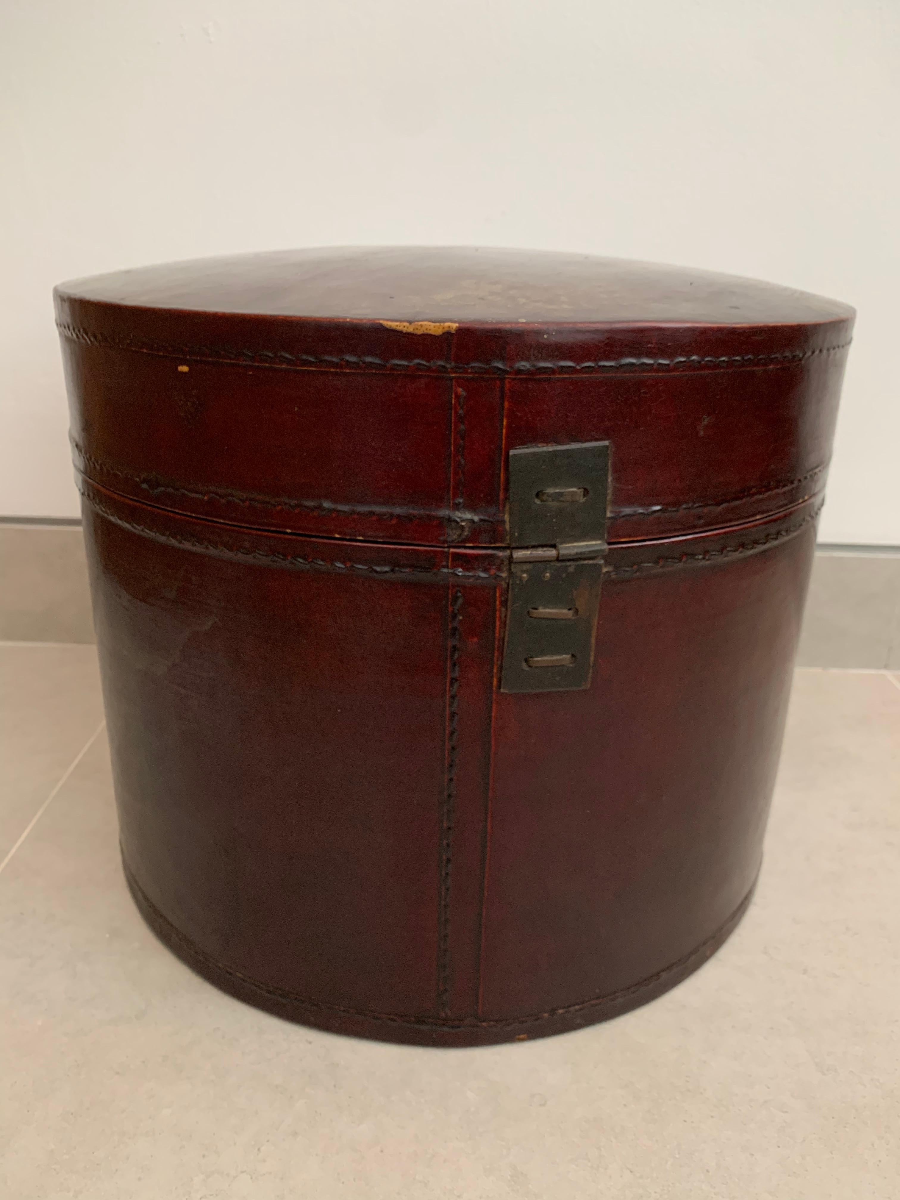 Leather Chinese Antique Lacquered Hat Box, Qing Dynasty