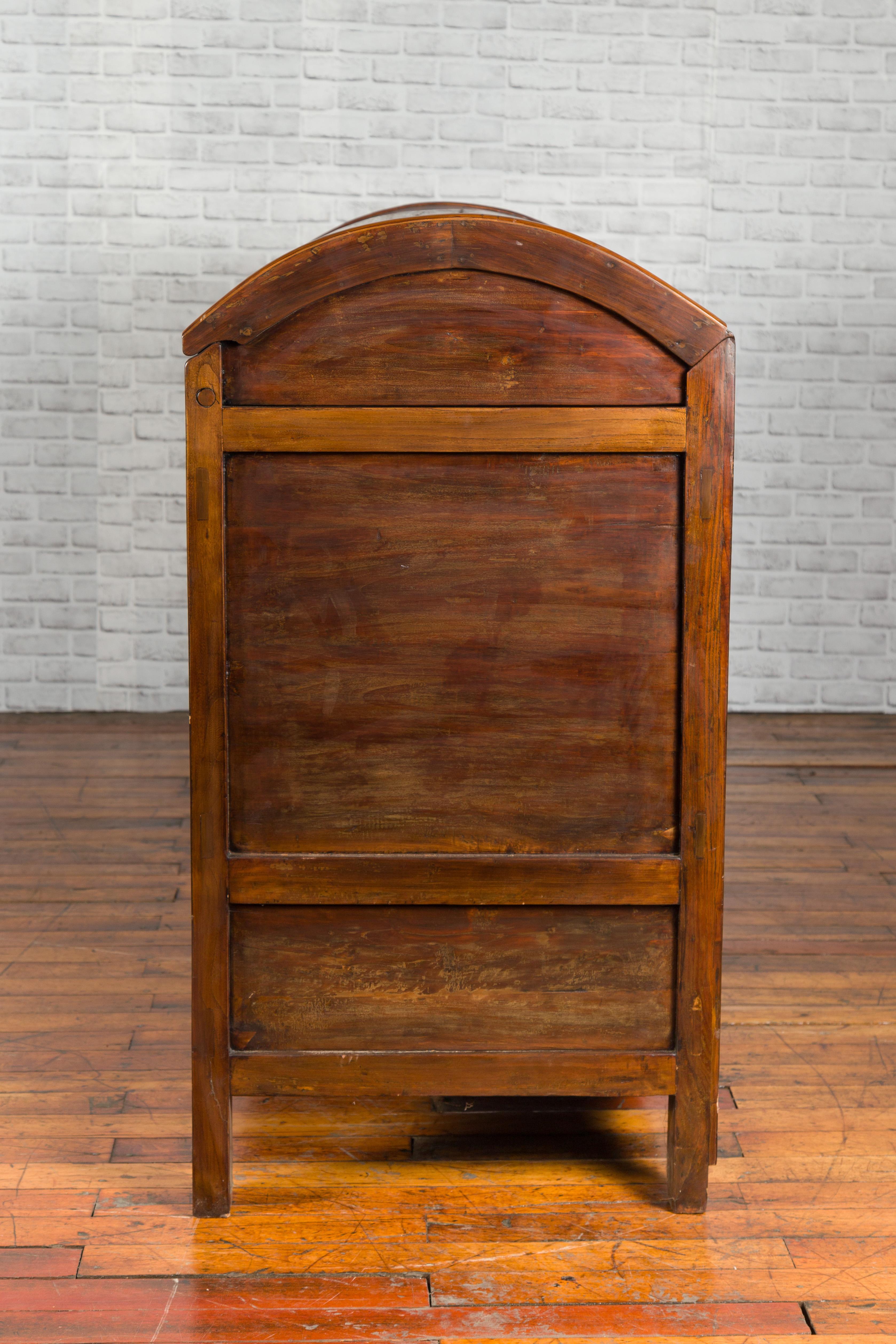 Chinese Antique Large Dowry Chest with Arching Lid, Carved Panels and Drawers For Sale 9