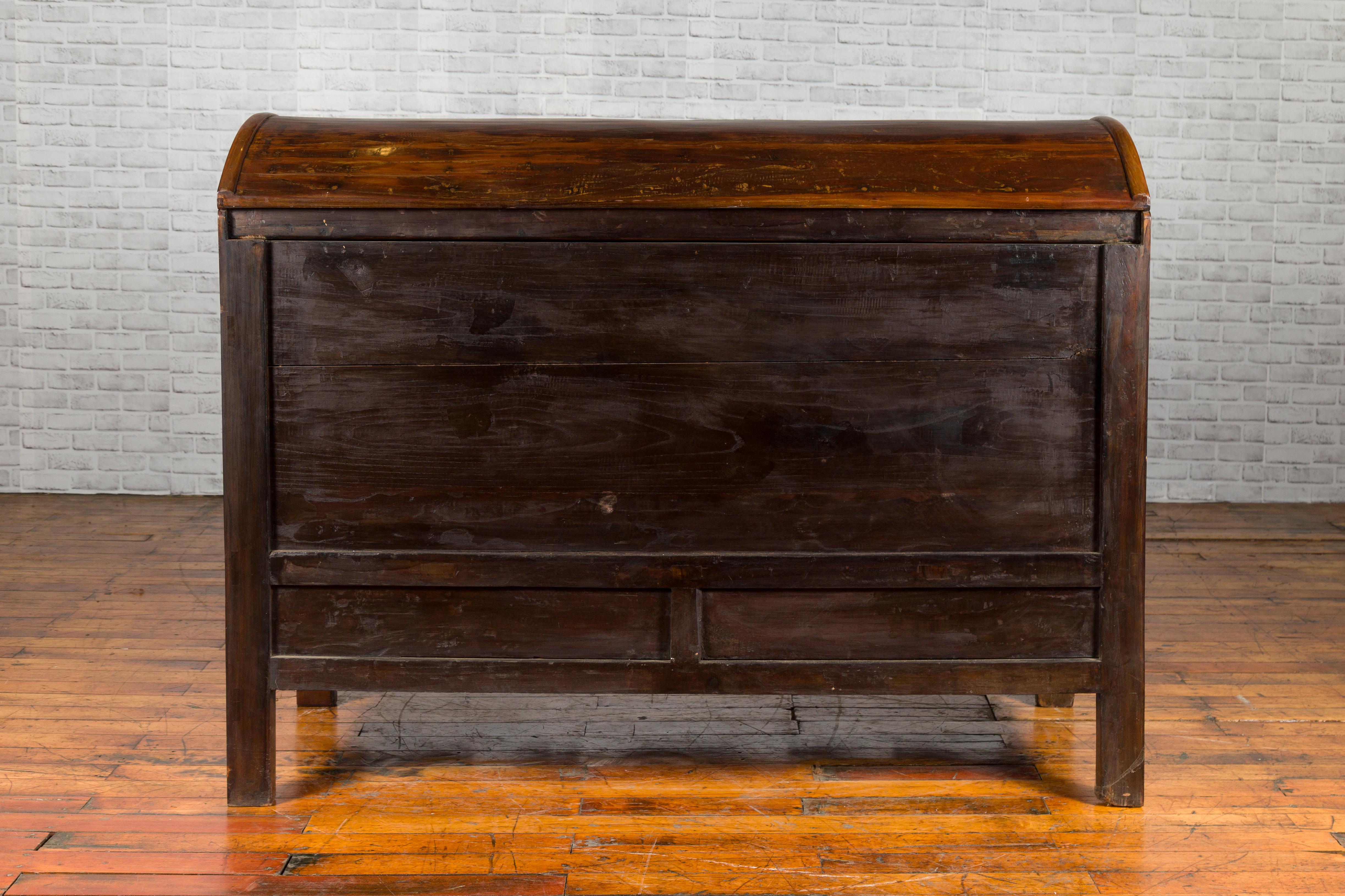 Chinese Antique Large Dowry Chest with Arching Lid, Carved Panels and Drawers For Sale 10
