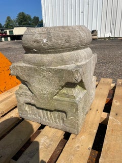 Gran pedestal chino antiguo Qing tallado a mano con tapa redonda de piedra, s. XIX