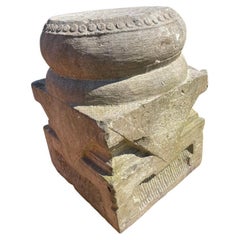 Chinese Antique Large Qing Hand Carved Round Top Stone Display Pedestal, 19thc.