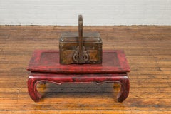 Chinese Antique Lidded Lunch Box with Volutes, Handle and Distressed Finish