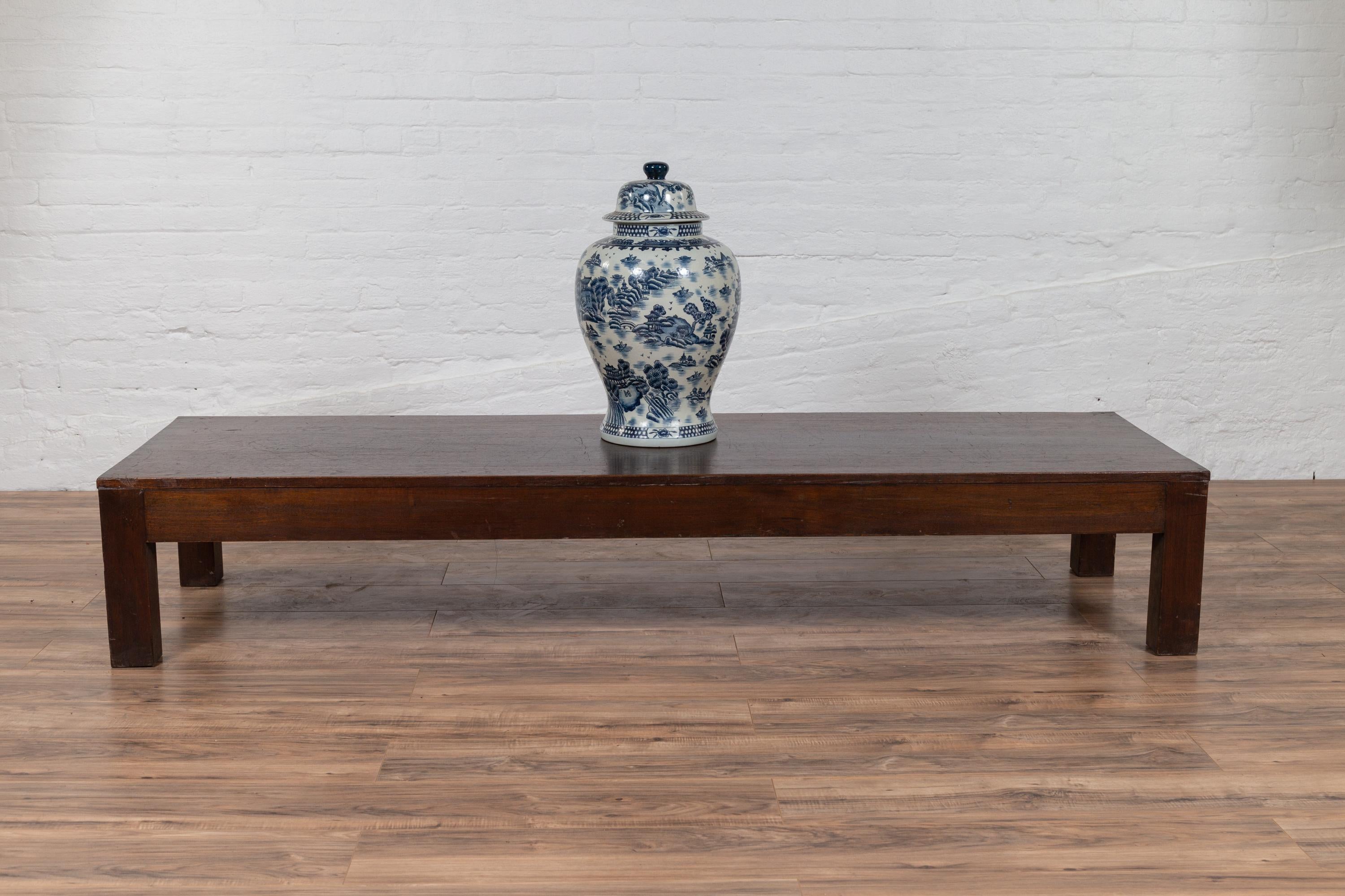 Chinese Antique Long Low Prayer Table with Walnut Patina and Square Legs 3