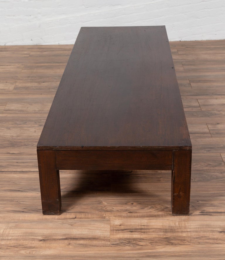Chinese Antique Long Low Prayer Table with Walnut Patina and Square