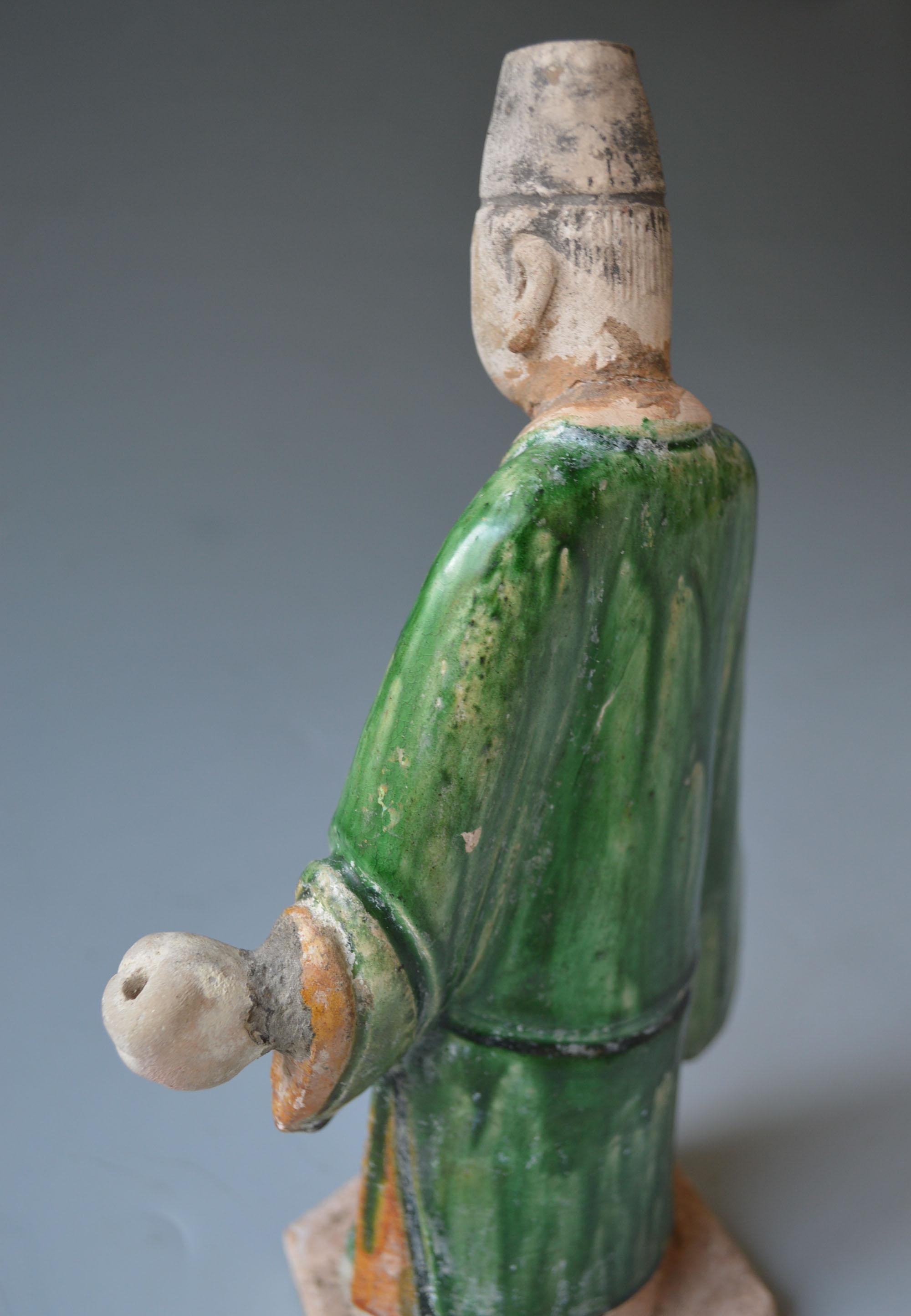 Chinese Antique Ming Dynasty Glazed Pottery Figure circa 16th Century AD In Good Condition For Sale In London, GB