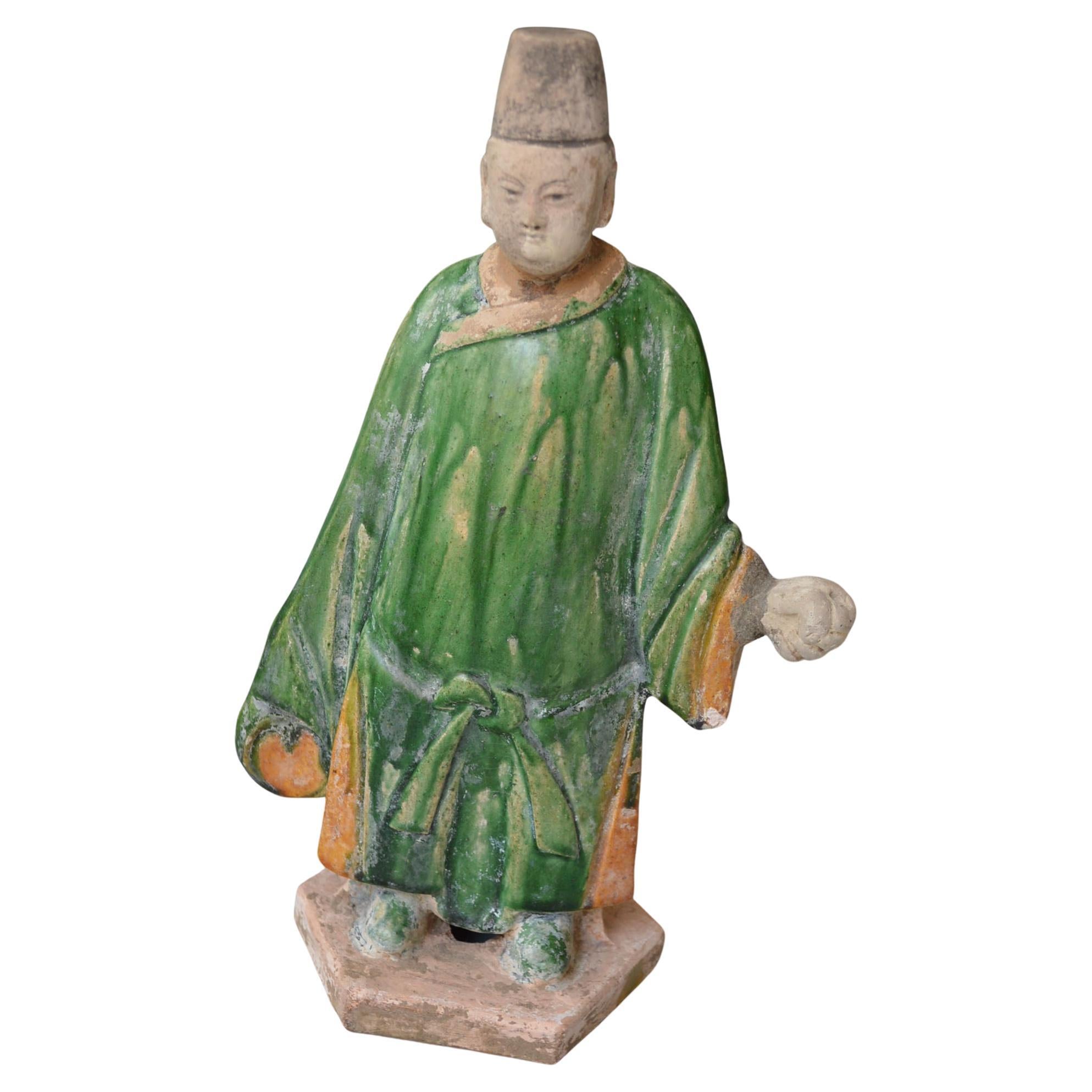 Chinese Antique Ming Dynasty Glazed Pottery Figure circa 16th Century AD For Sale