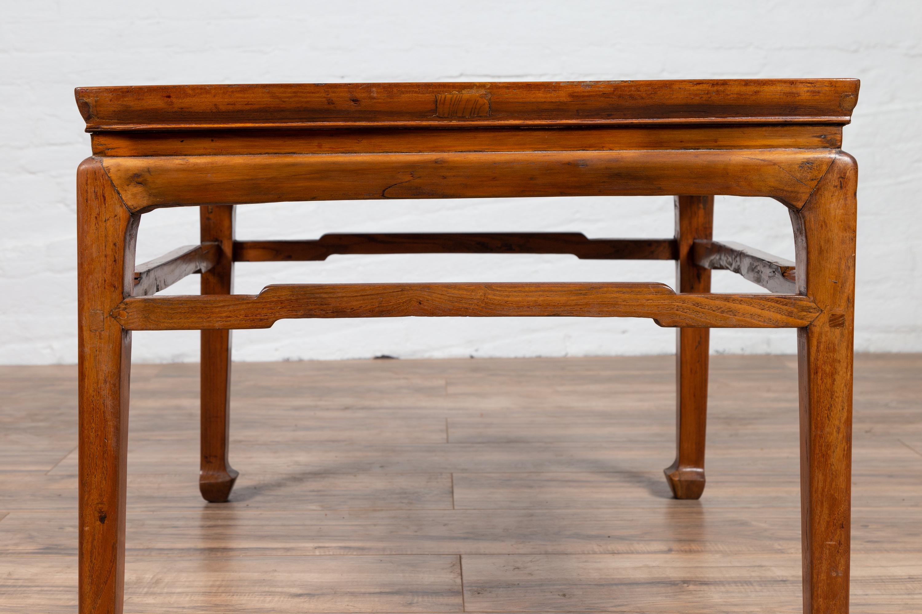 20th Century Chinese Antique Ming Dynasty Style Elmwood Side Table with Humpback Stretchers