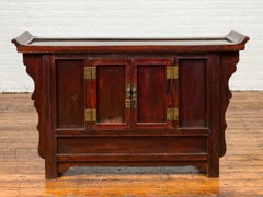 Ming Dynasty Style 19th Century Red Rose Console Cabinet with Everted Flanges