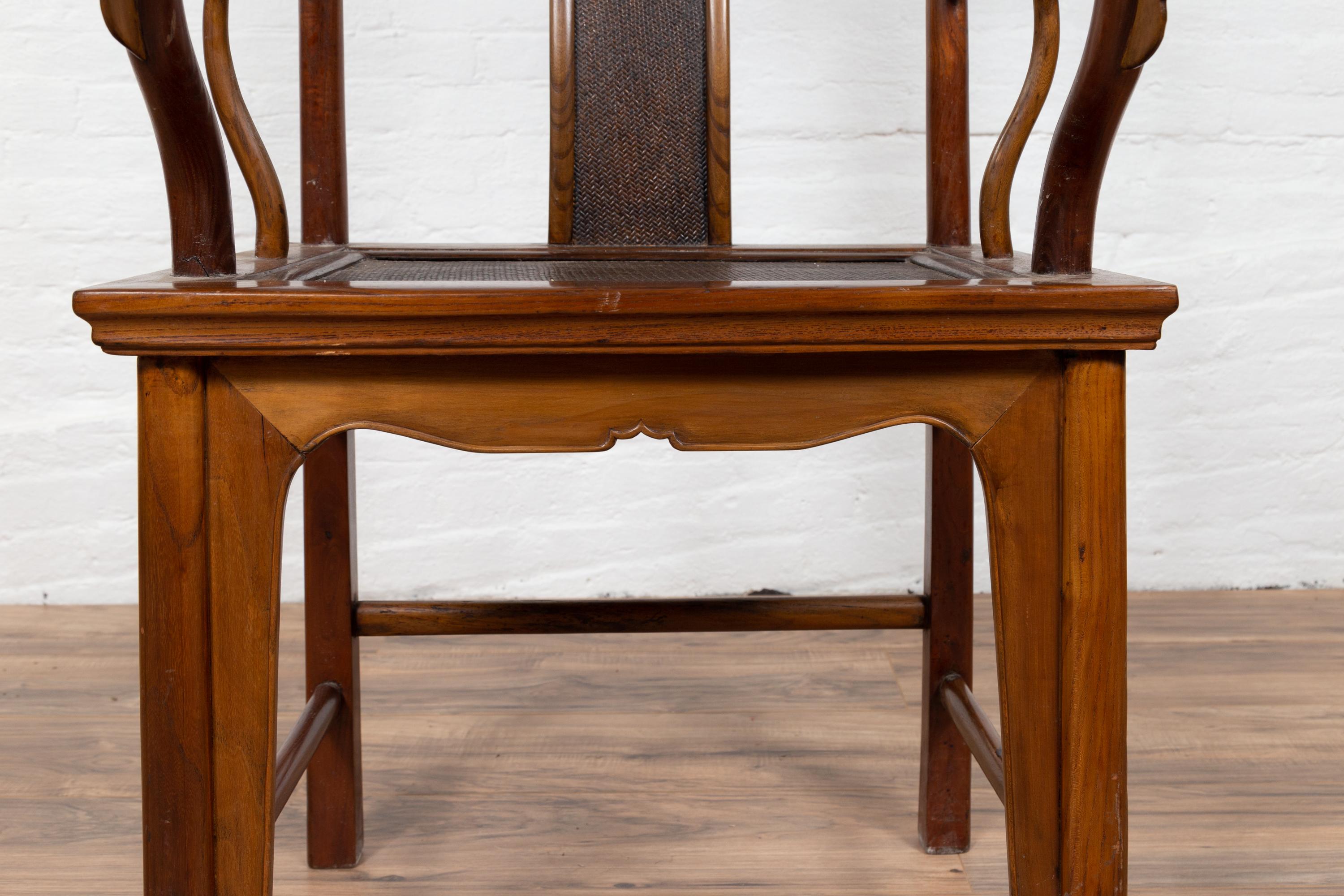 Chaise d'érudit à lampe suspendue de style Ming Ming avec assise et dossier en rotin Bon état - En vente à Yonkers, NY