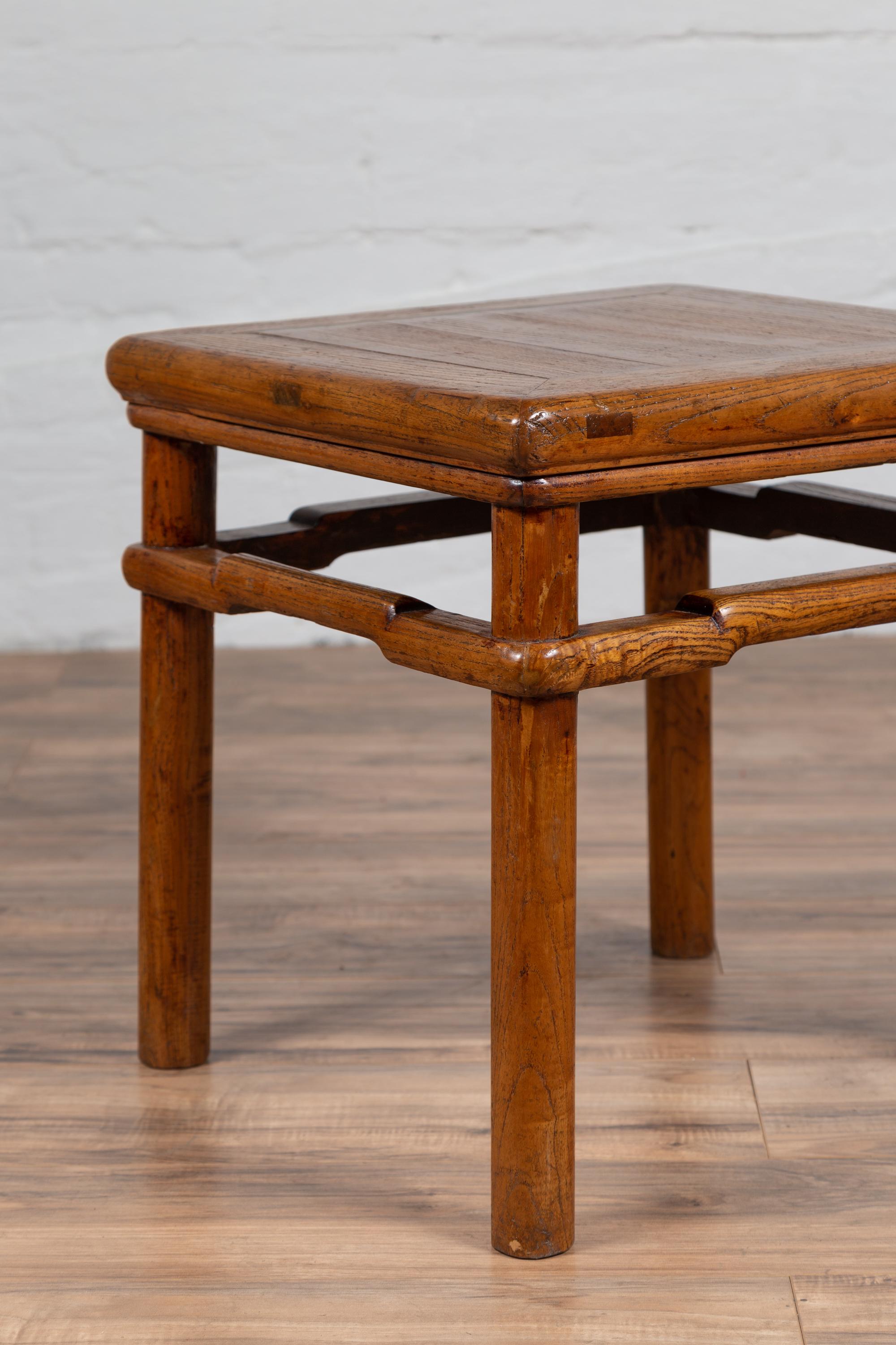 Chinese Antique Ming Style Natural Wood Side Table with Humpback Stretcher For Sale 8