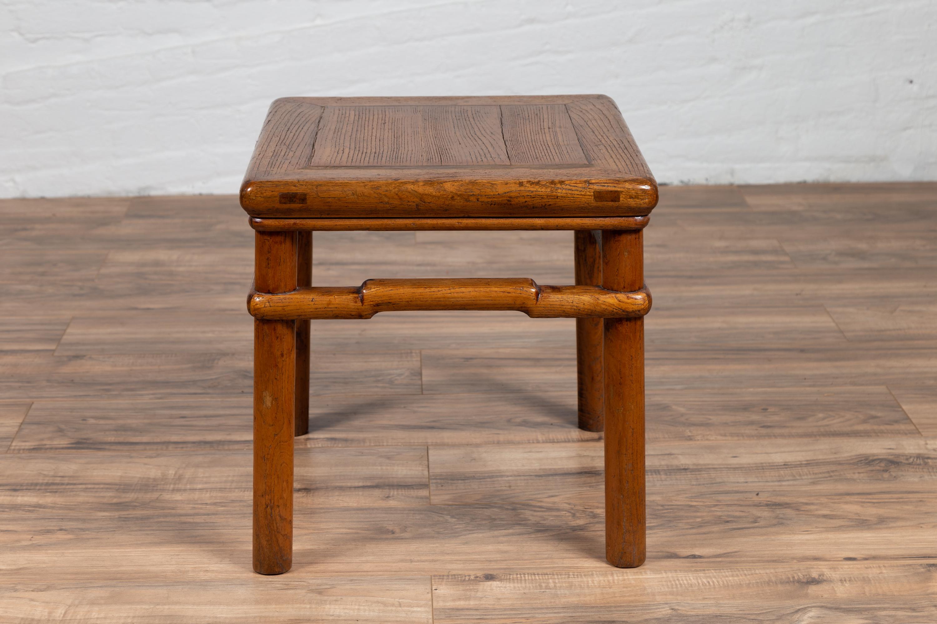 Chinese Antique Ming Style Natural Wood Side Table with Humpback Stretcher For Sale 3