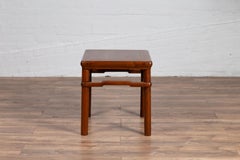 Antique Ming Dynasty Style Side Table with Humpback Stretcher and Brown Patina