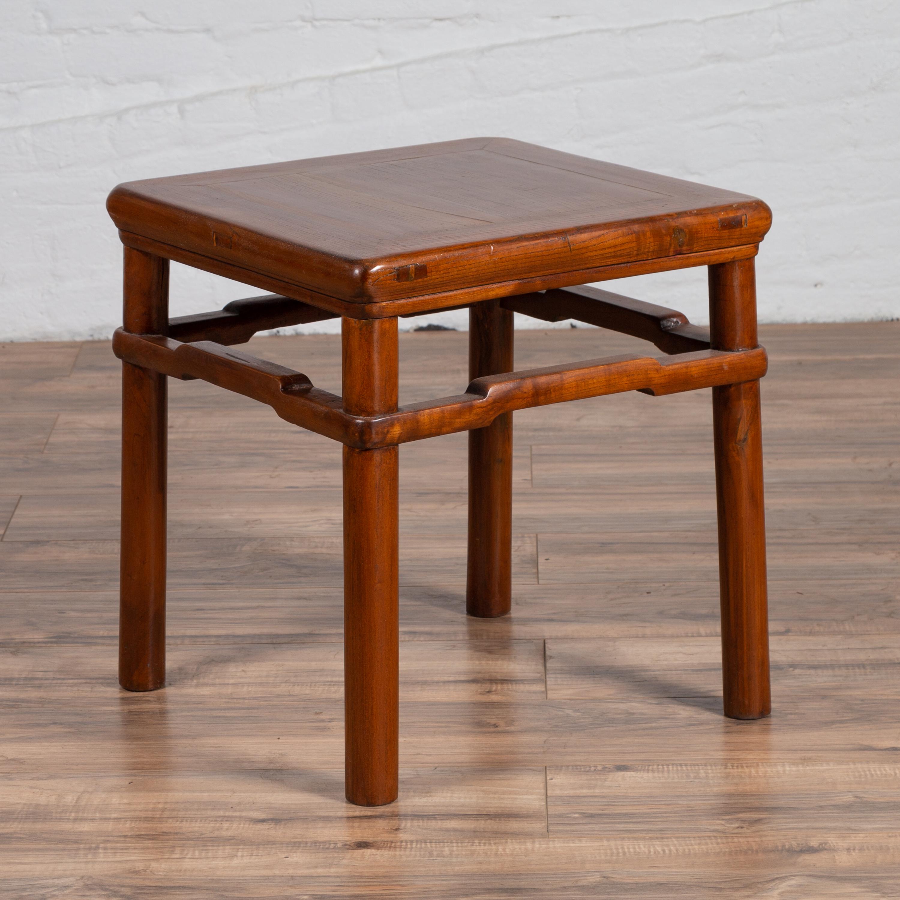 Chinese Antique Ming Style Side Table with Humpback Stretcher and Brown Patina For Sale 3
