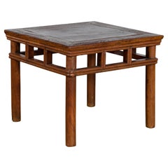 Chinese Antique Ming Style Side Table with Lacquered Top and Pillar Strut Motifs