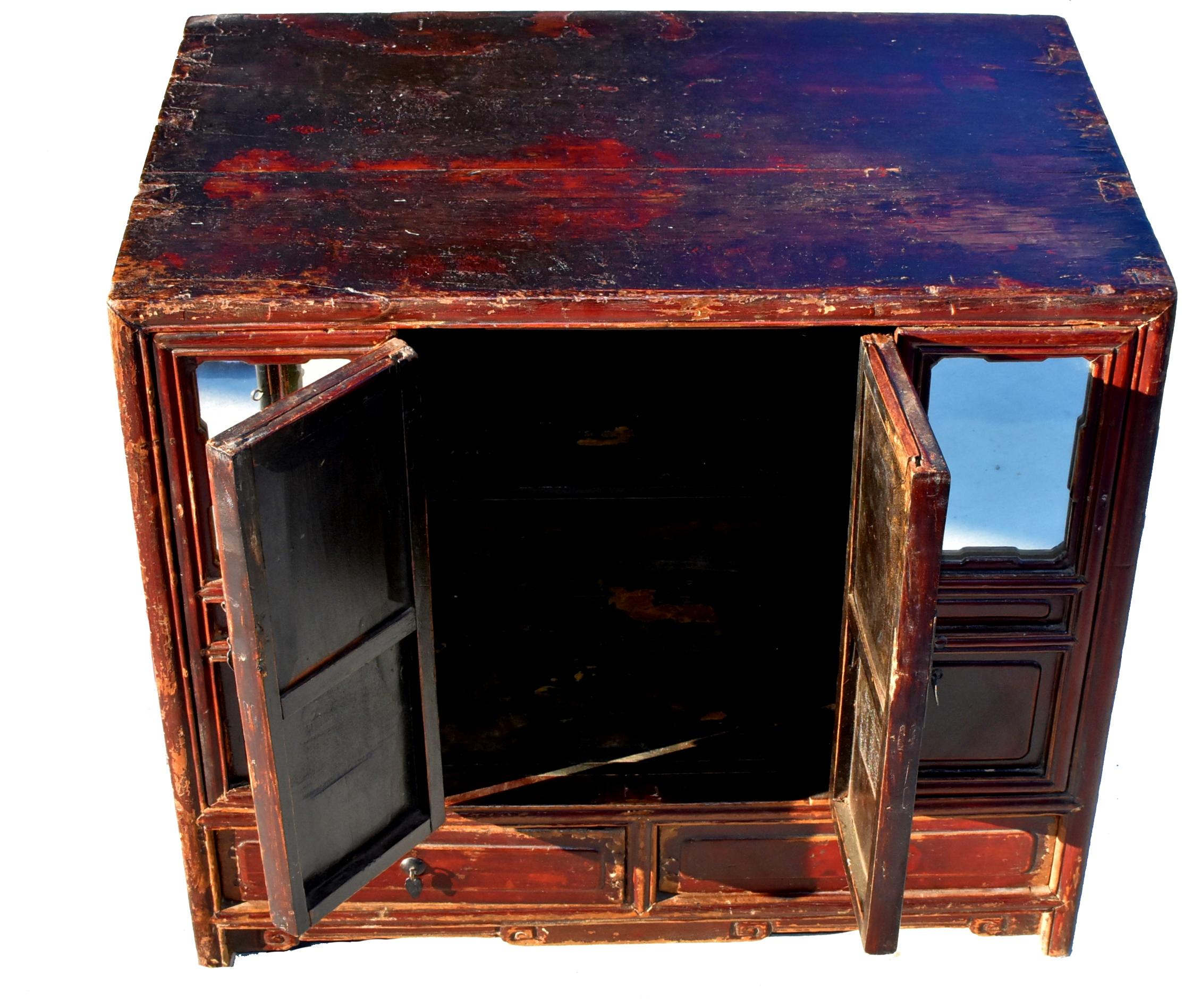 Cassapanca cinese Antique Mirror Vanity Kang in vendita 6
