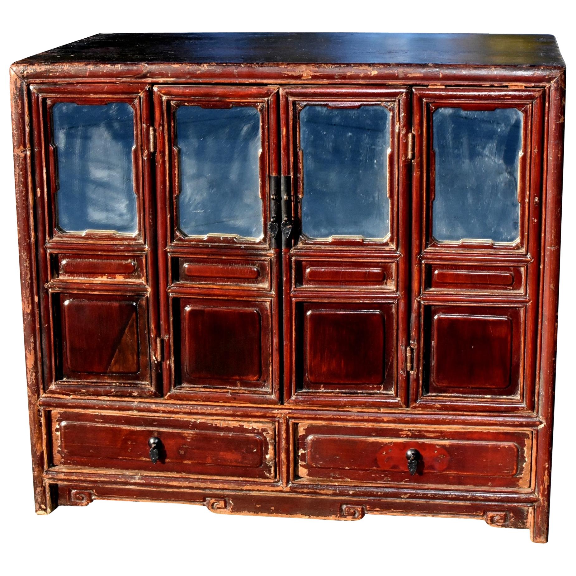 Chinese Antique Mirrored Vanity Kang Chest