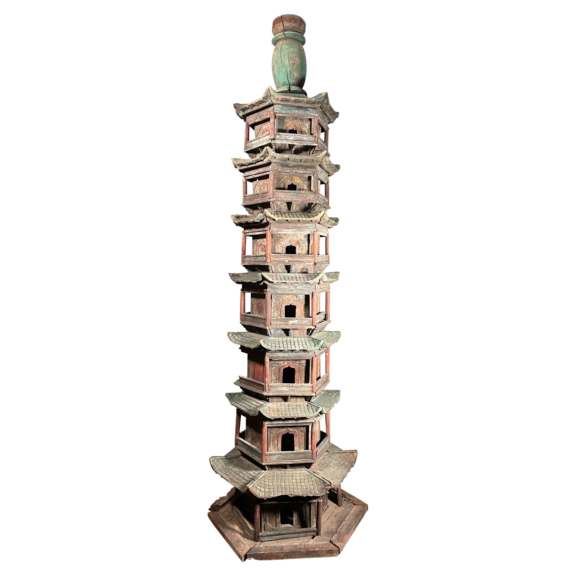 Antico monumentale cinese, torre della pagoda buddista in legno, 70 pollici