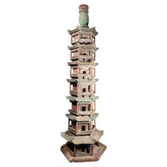 Antico monumentale cinese, torre della pagoda buddista in legno, 70 pollici