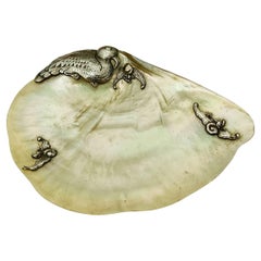 Chinese Antique mother of Pearl shell silver caviar dish Asian arts