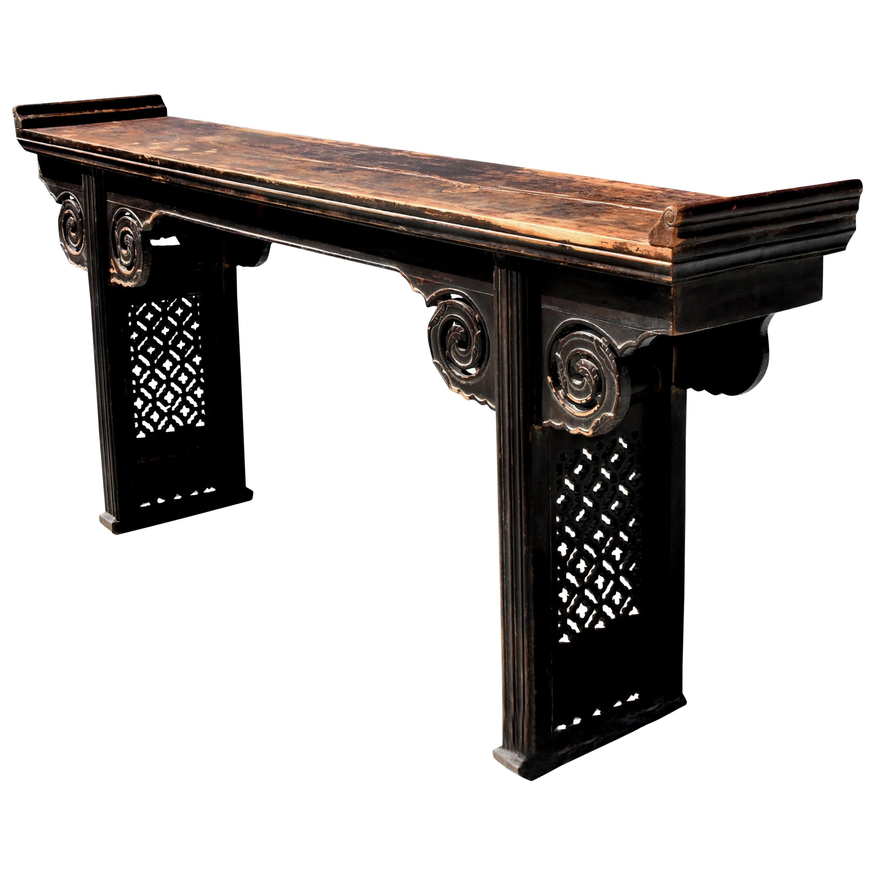 Chinese Antique Narrow Altar Table with Cloud Motif For Sale