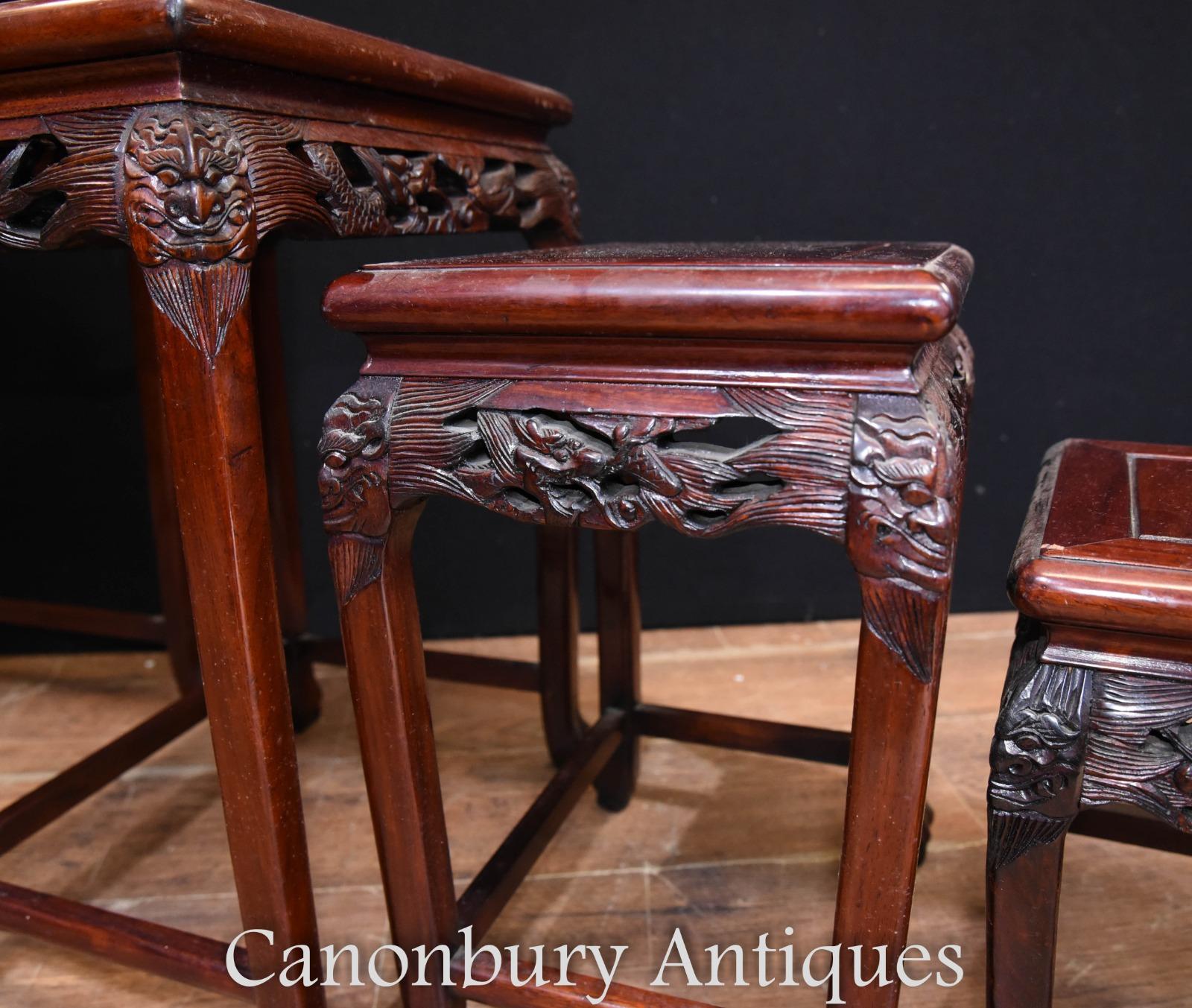 Chinese Antique Nest of Tables Hardwood In Good Condition For Sale In Potters Bar, GB