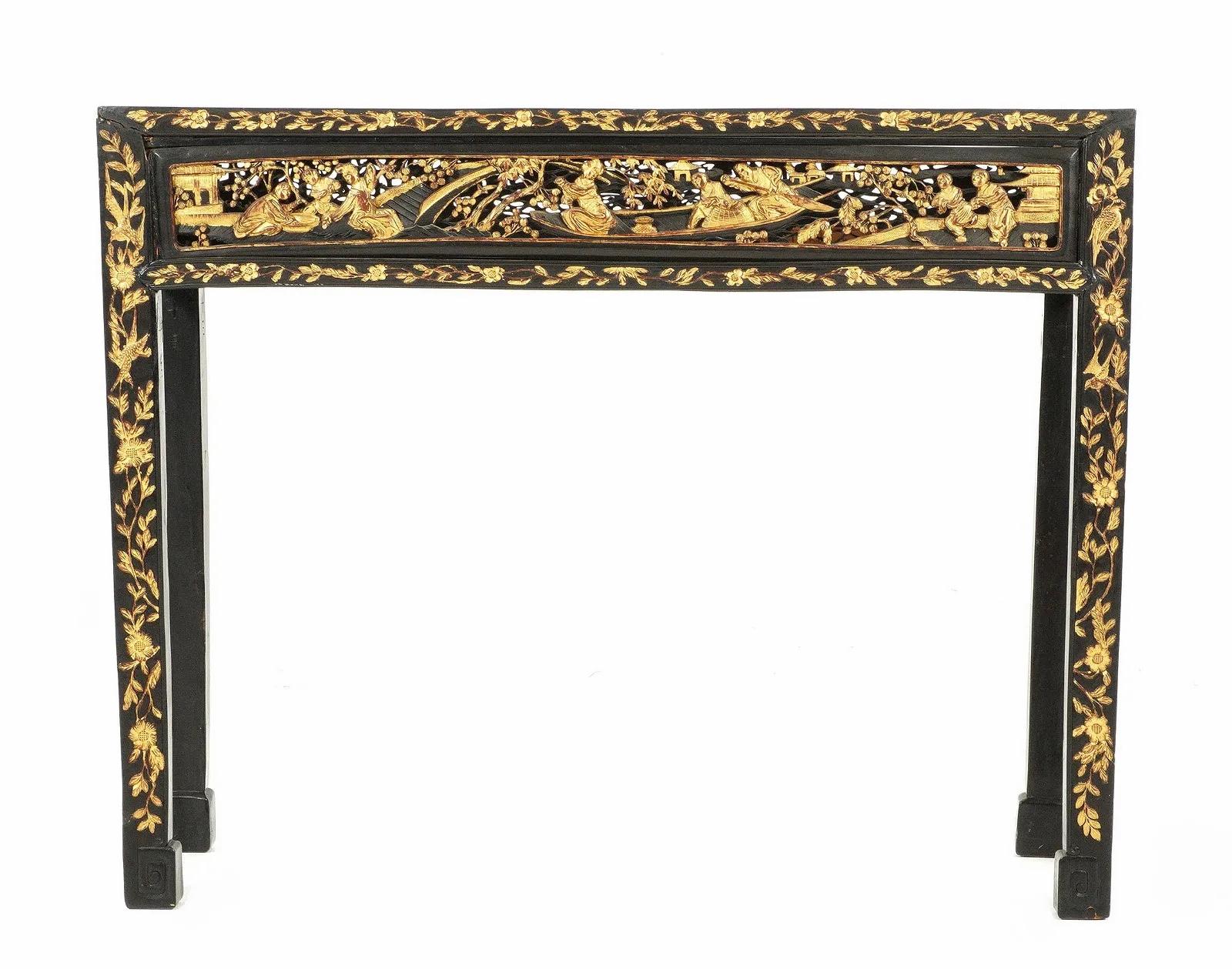 Chinese Antique Parcel-Gilt Black Altar Console Table For Sale 4