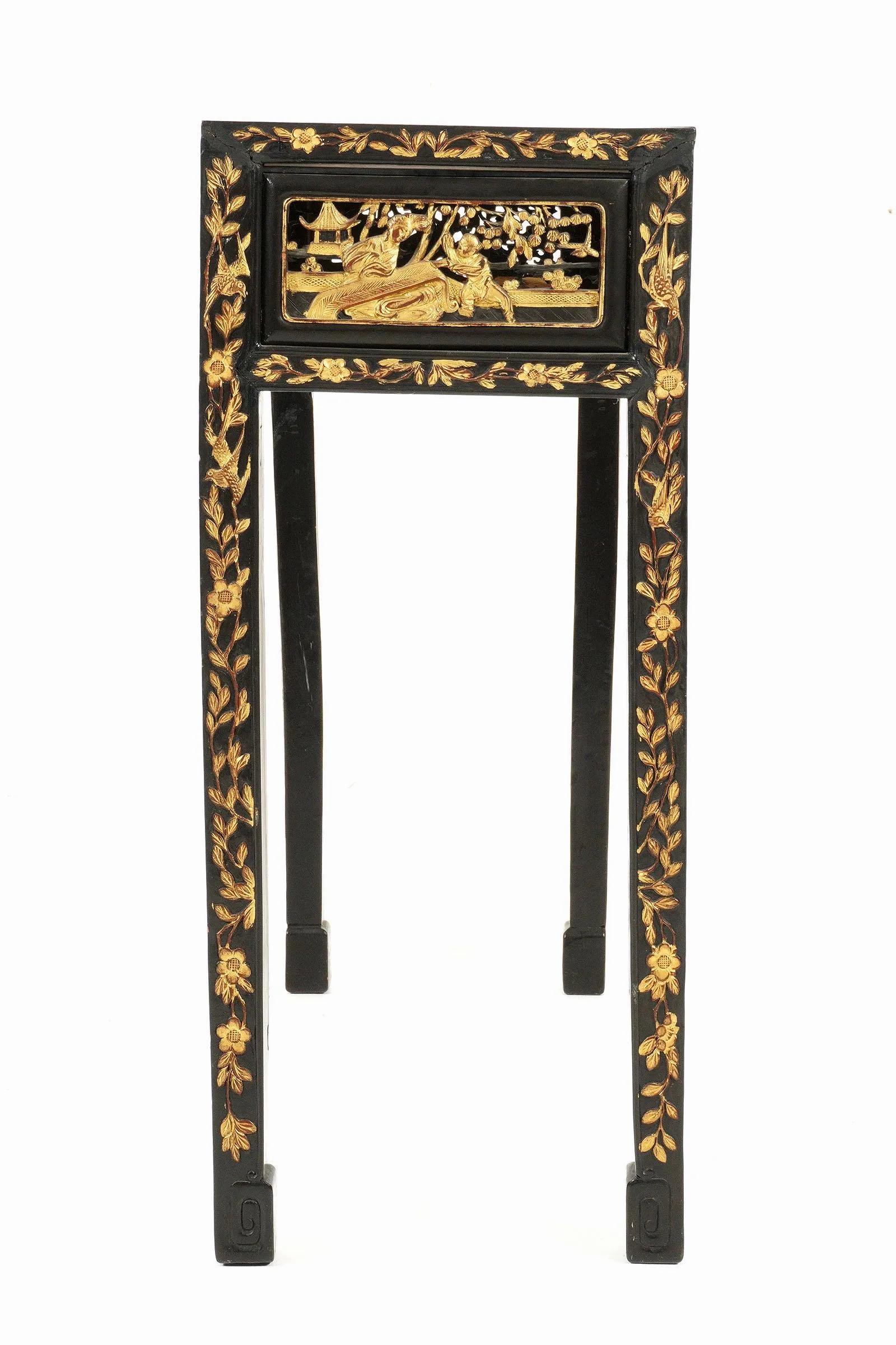 Chinese Antique Parcel-Gilt Black Altar Console Table In Good Condition For Sale In Bradenton, FL