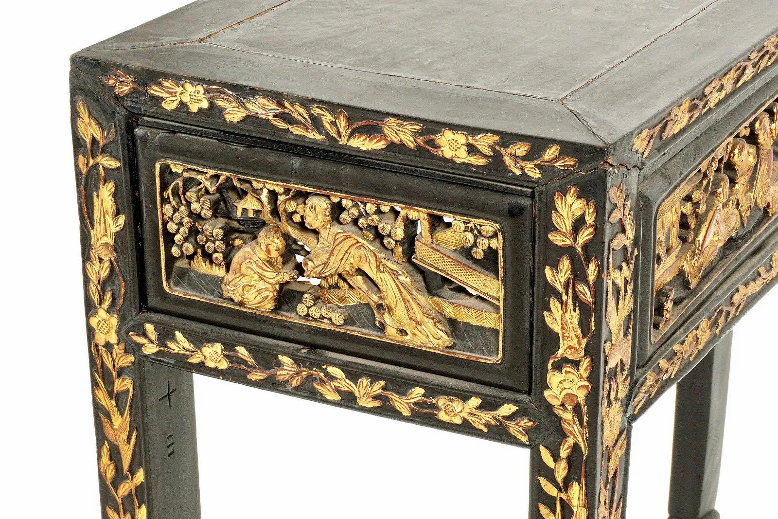 Chinese Antique Parcel-Gilt Black Altar Console Table 2