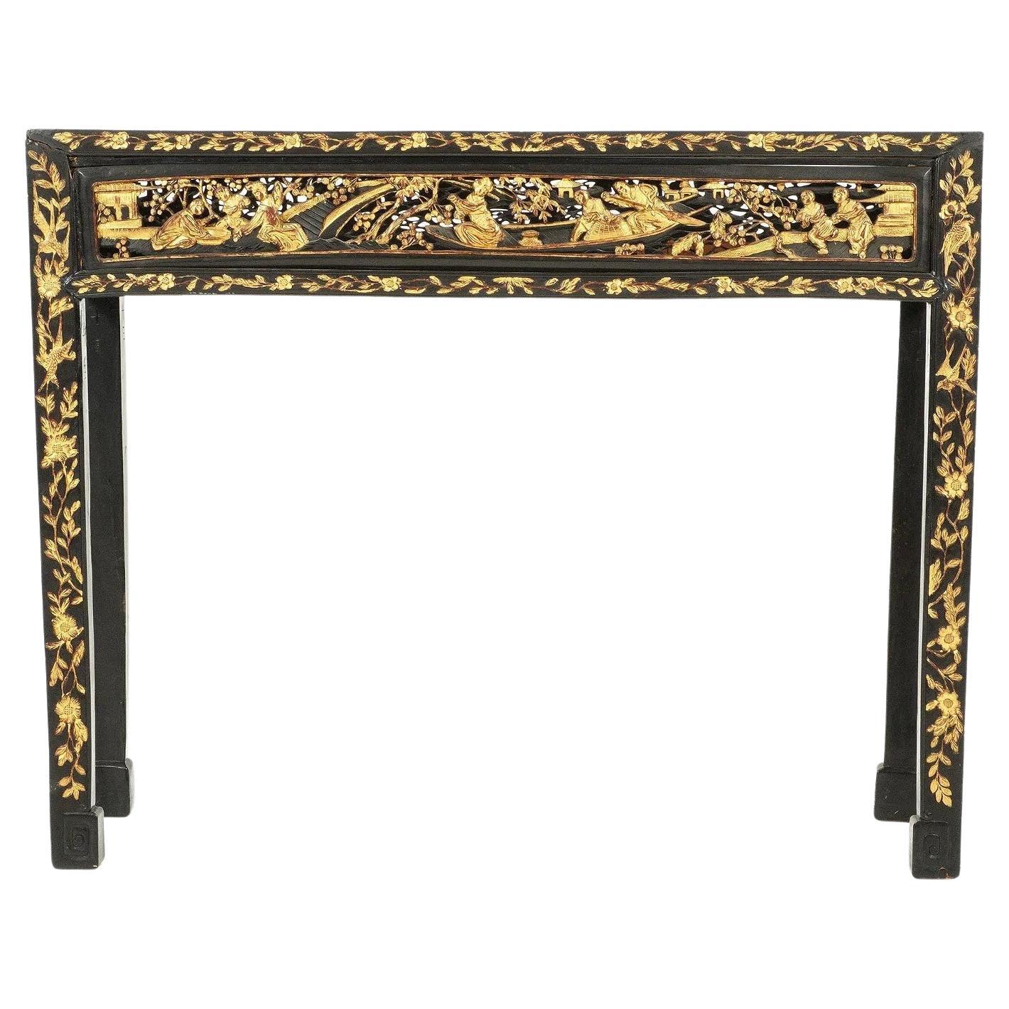 Chinese Antique Parcel-Gilt Black Altar Console Table For Sale