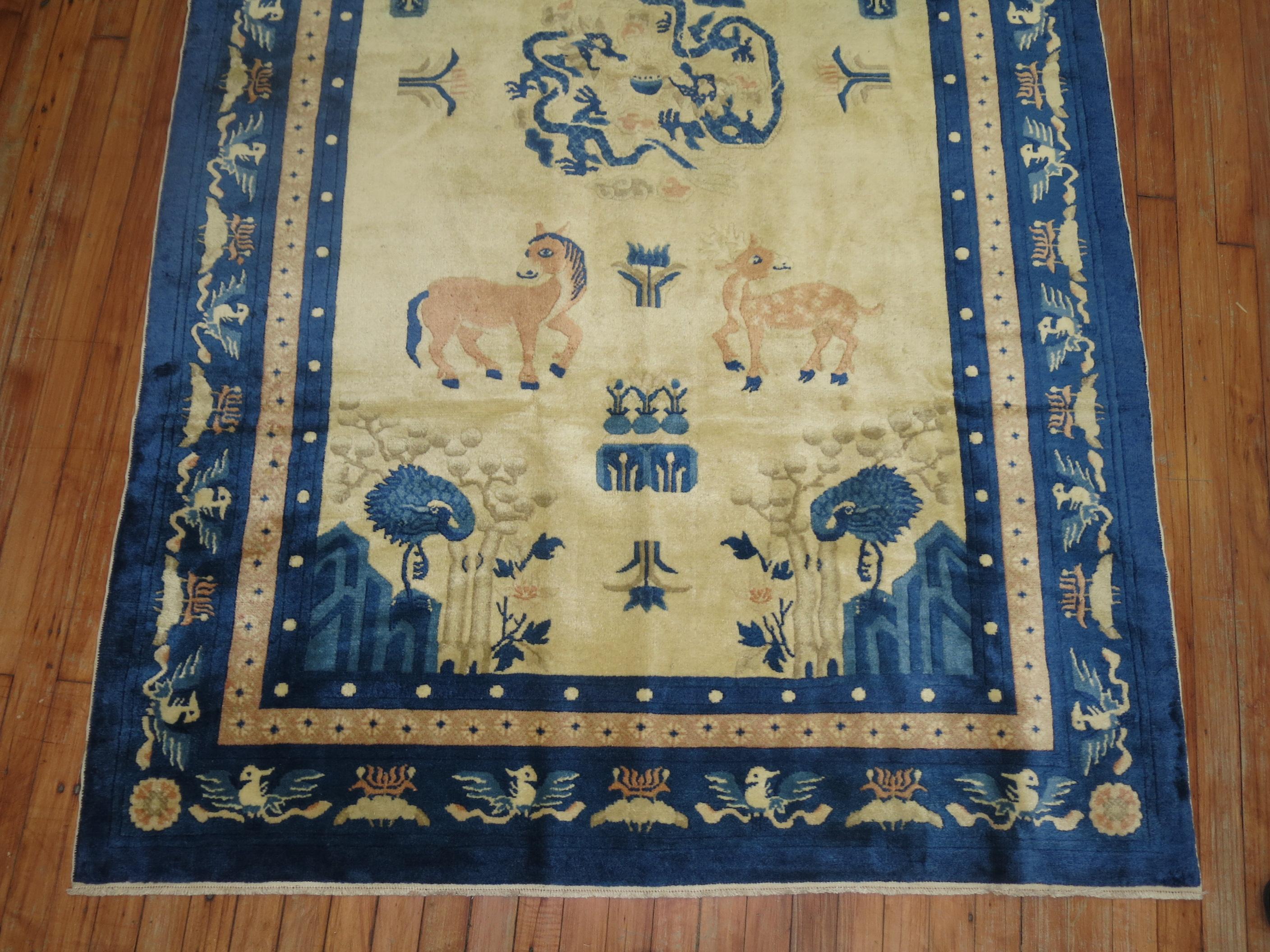 Chinese Antique Pictorial Animal Elephant Rug For Sale 1