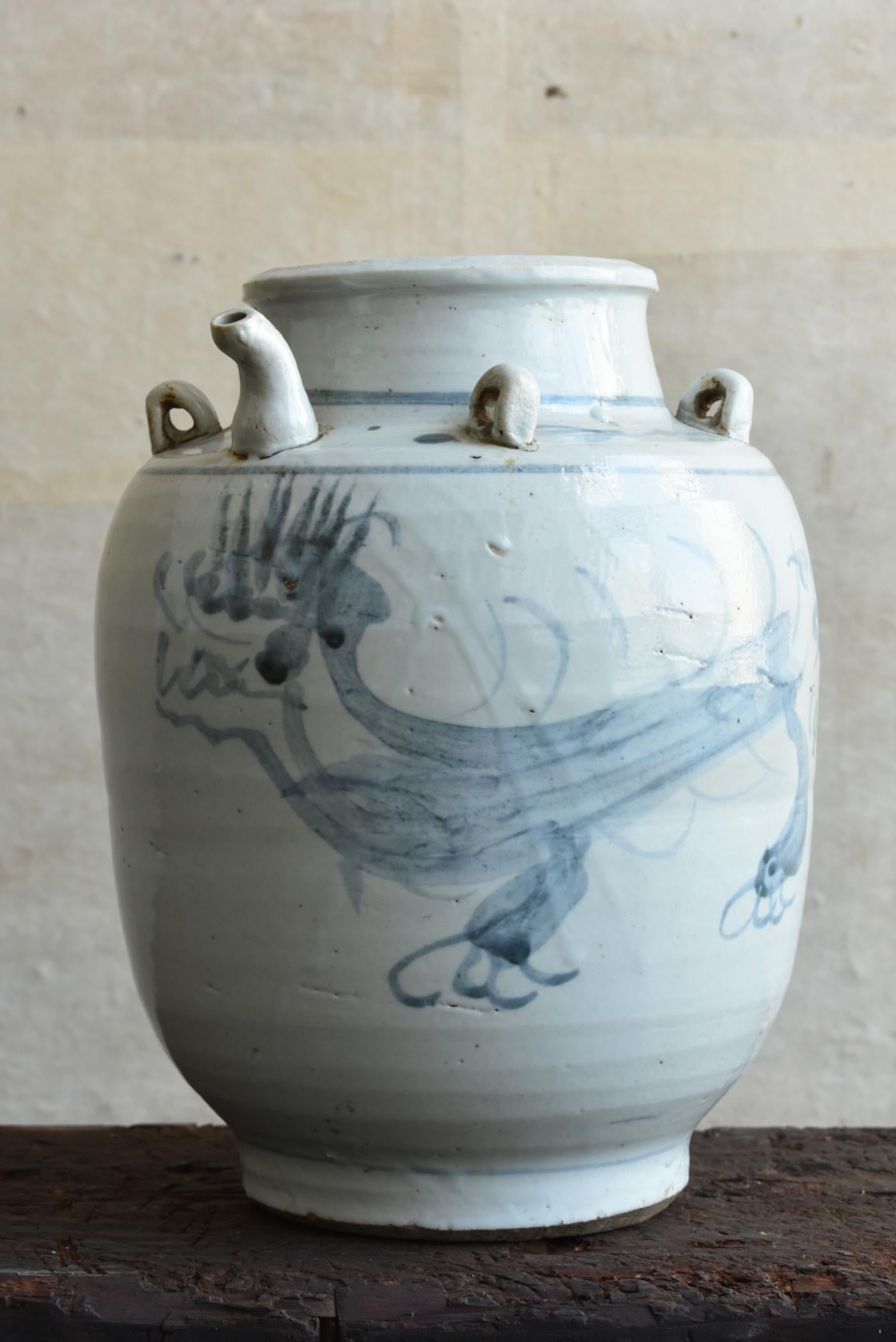 Vase antique chinois en poterie teintée/19ème siècle/dynastie Qing/Motif de dragon Bon état - En vente à Sammu-shi, Chiba