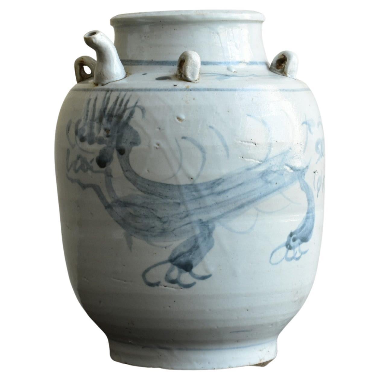 Chinesische antike Keramik gefärbte Vase/19. Jahrhundert/Qing Dynastie/Drachenmuster im Angebot