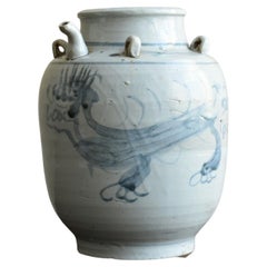 Vase antique chinois en poterie teintée/19ème siècle/dynastie Qing/Motif de dragon