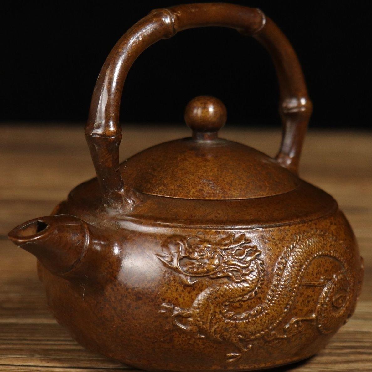 Chinese Qing Bronze Teapot with Dragon and Phoenix For Sale 5