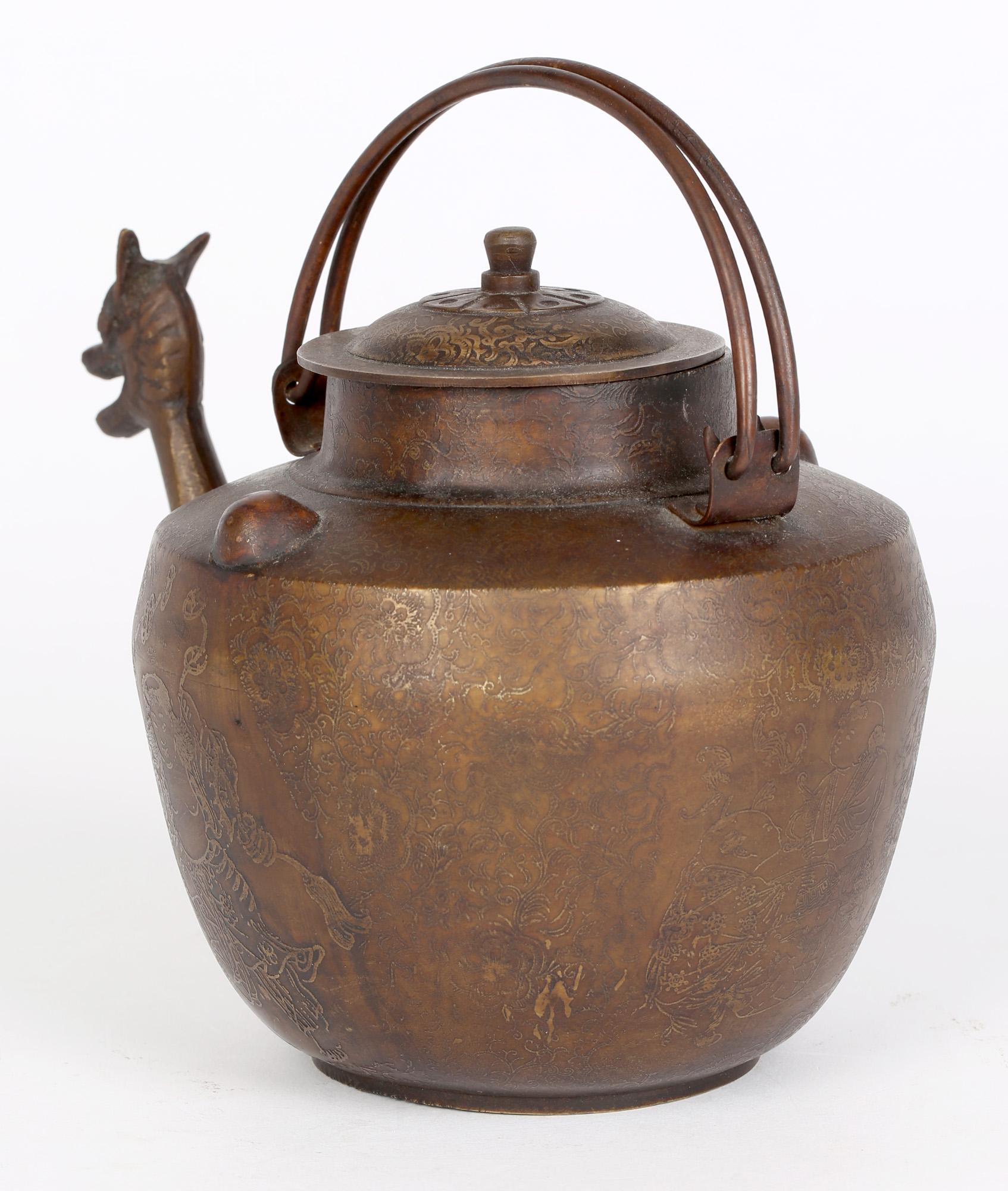 antique bronze tea kettle