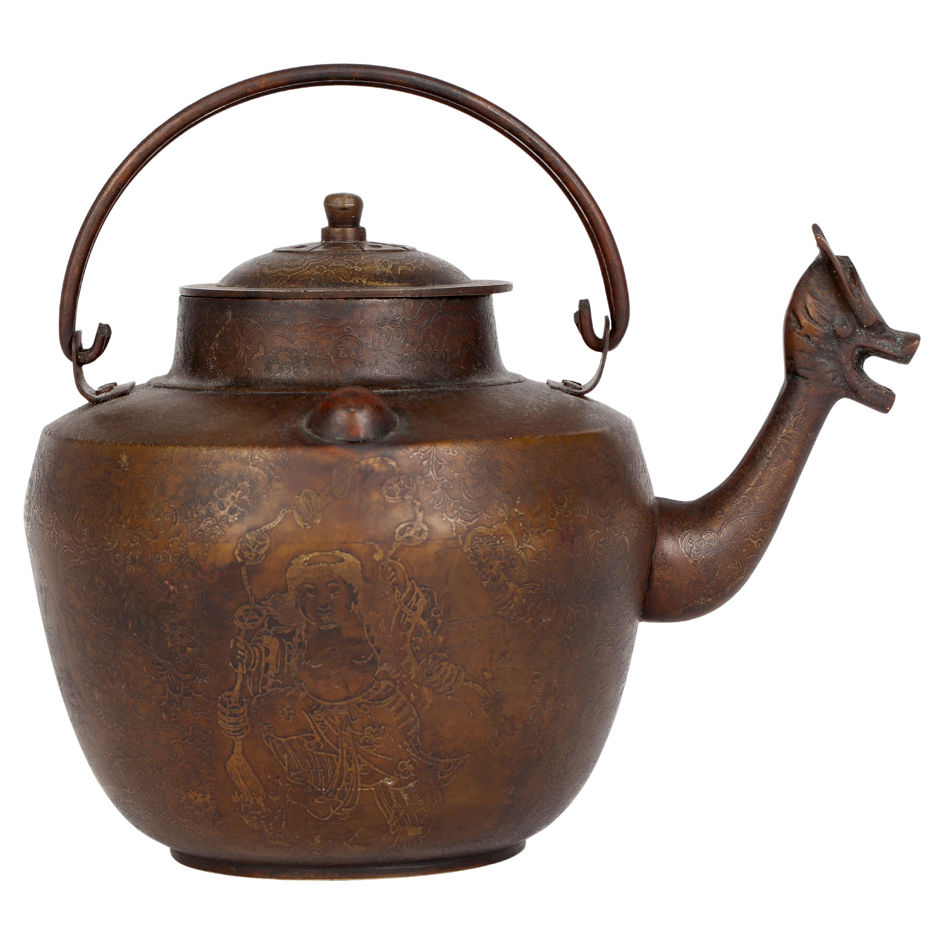 Chinese Bronze Gilt Hand Carved Monkey teapot Qianlong Mark 