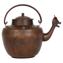 Tetera china antigua de bronce con incrustaciones de oro marca Qianlong