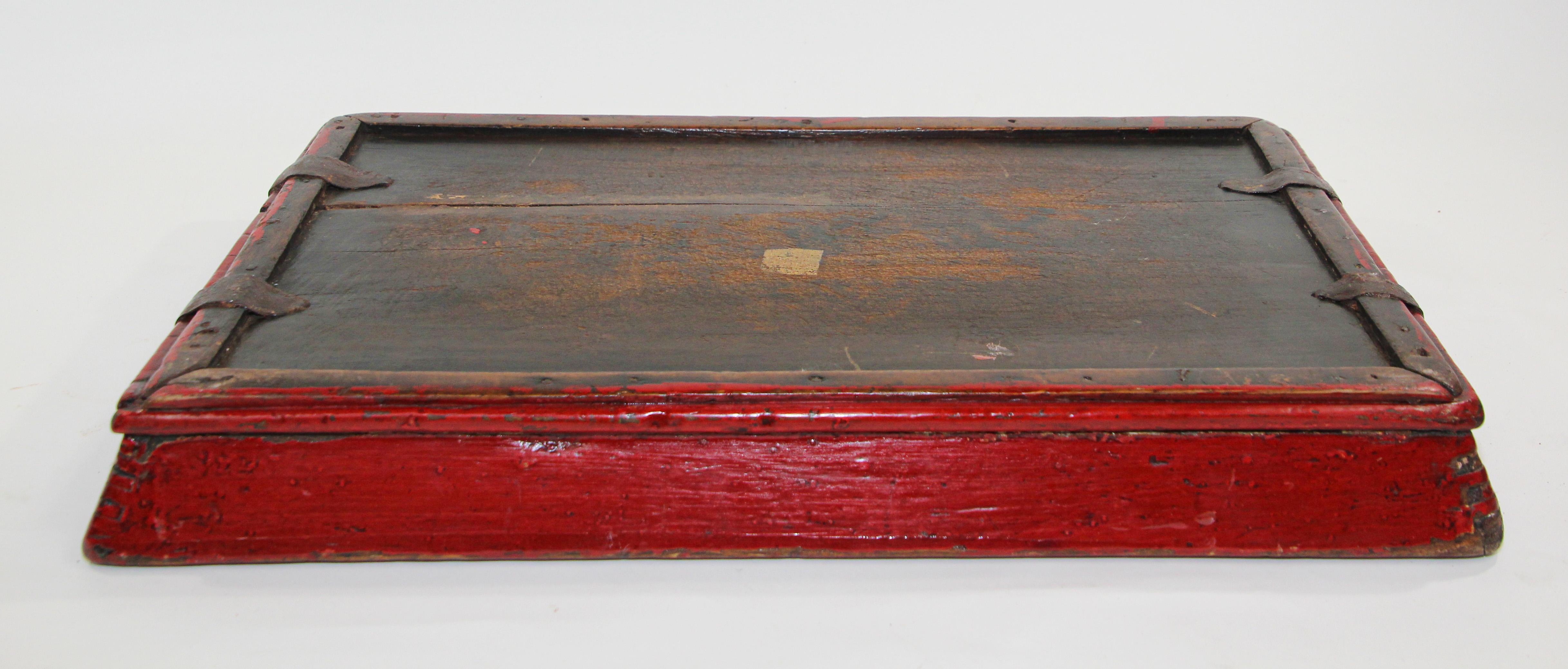 Chinese Antique Red Hand Painted Wood Serving Tray Platter 5