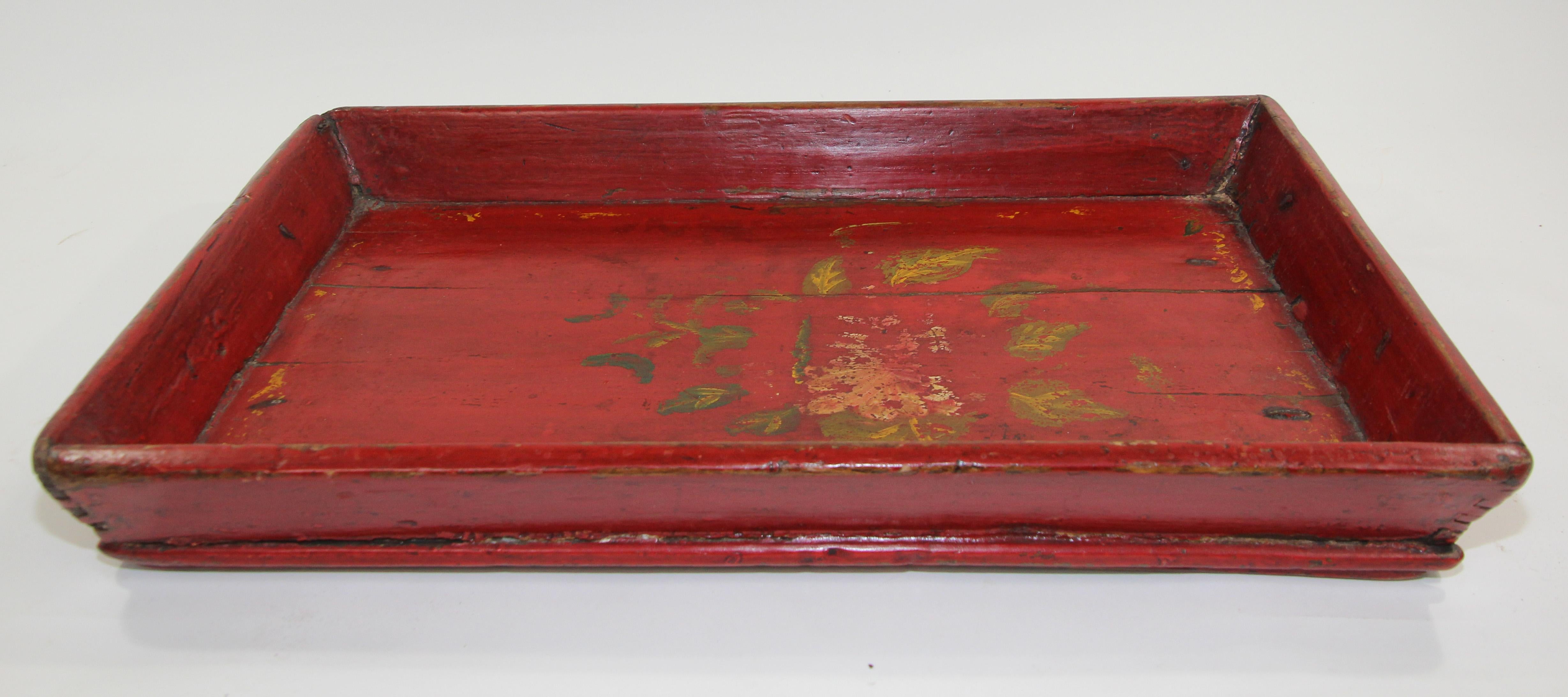 Chinese Antique Red Hand Painted Wood Serving Tray Platter 6