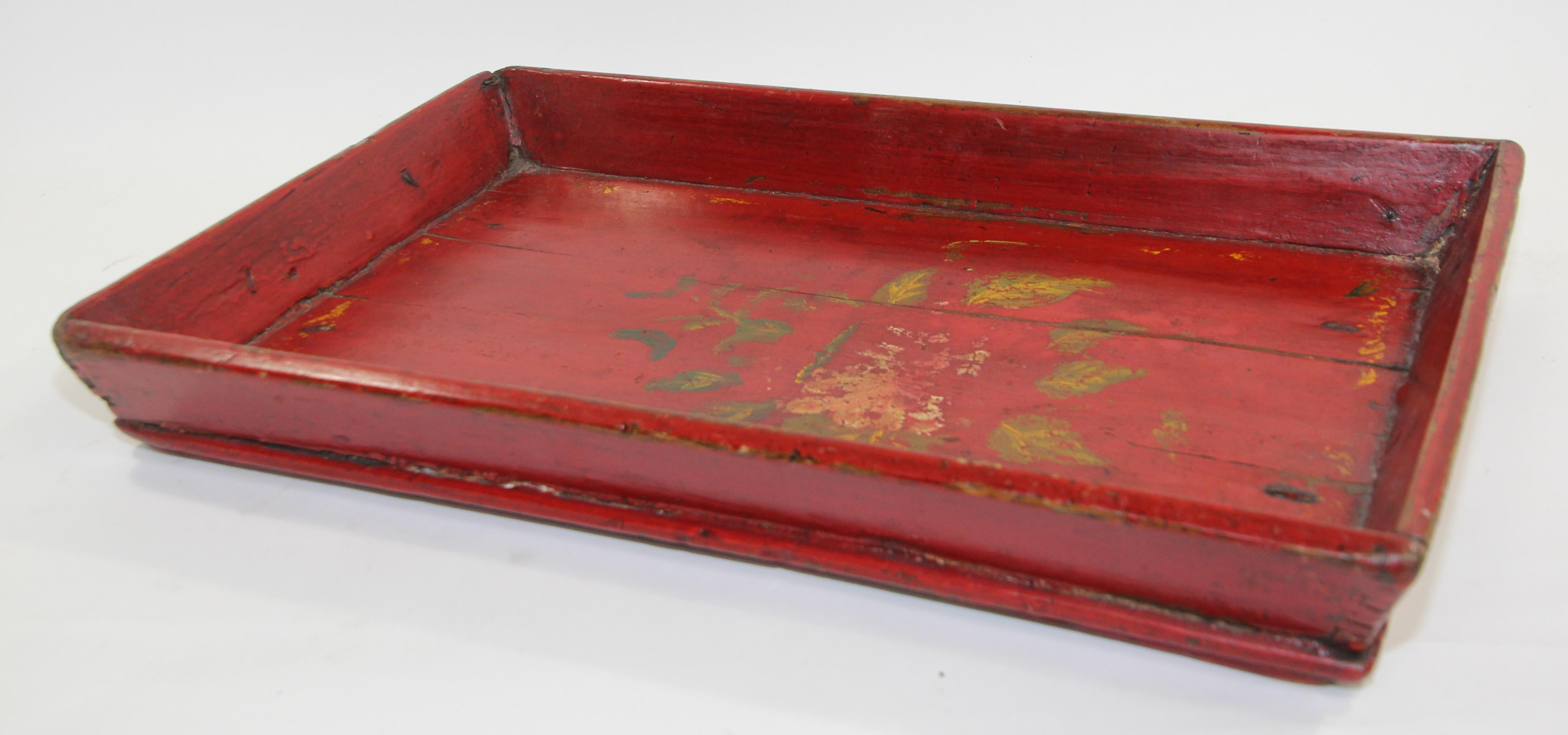 Chinese Antique Red Hand Painted Wood Serving Tray Platter 7