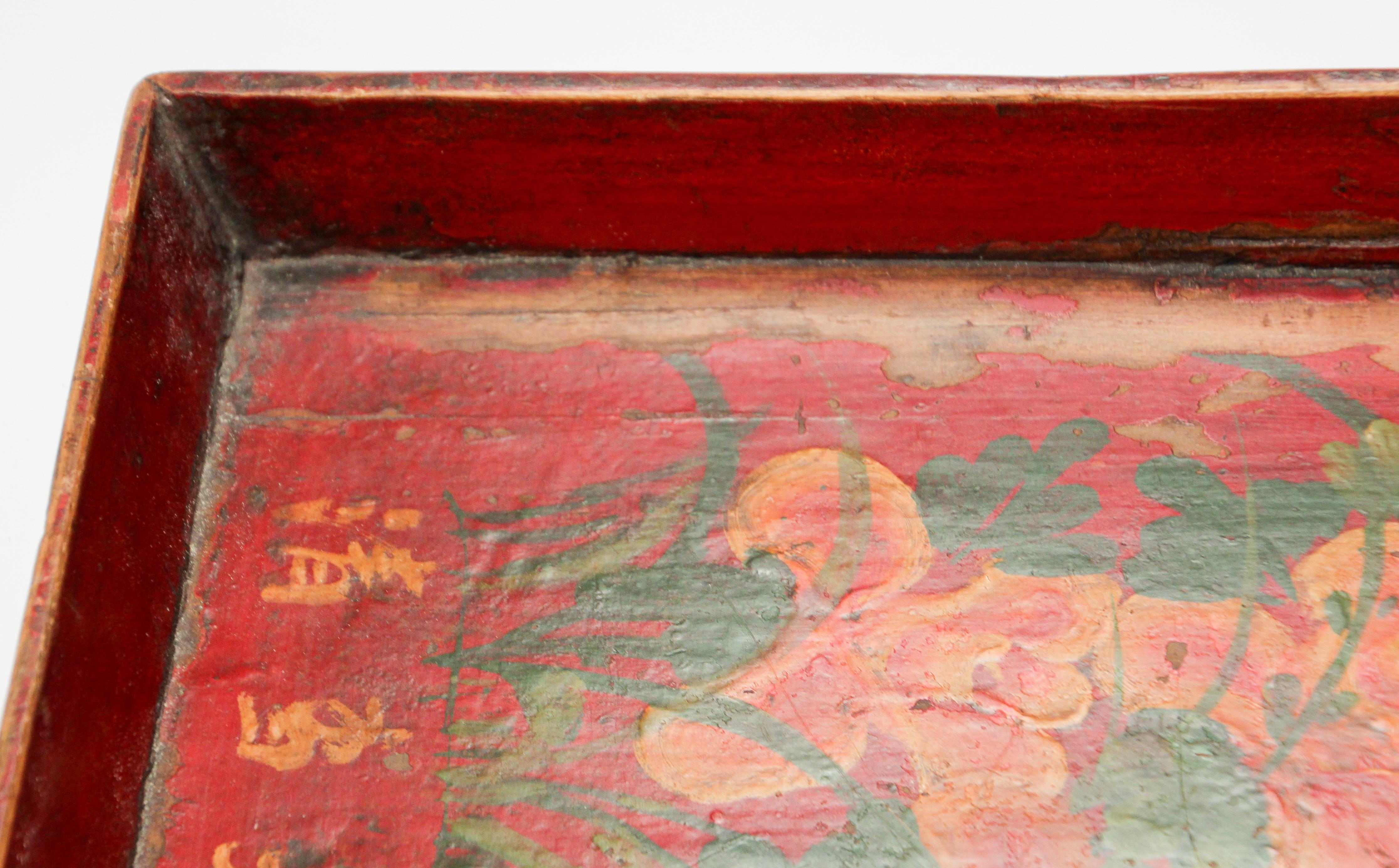 Hand-Crafted Chinese Antique Red Hand painted Wood Tray