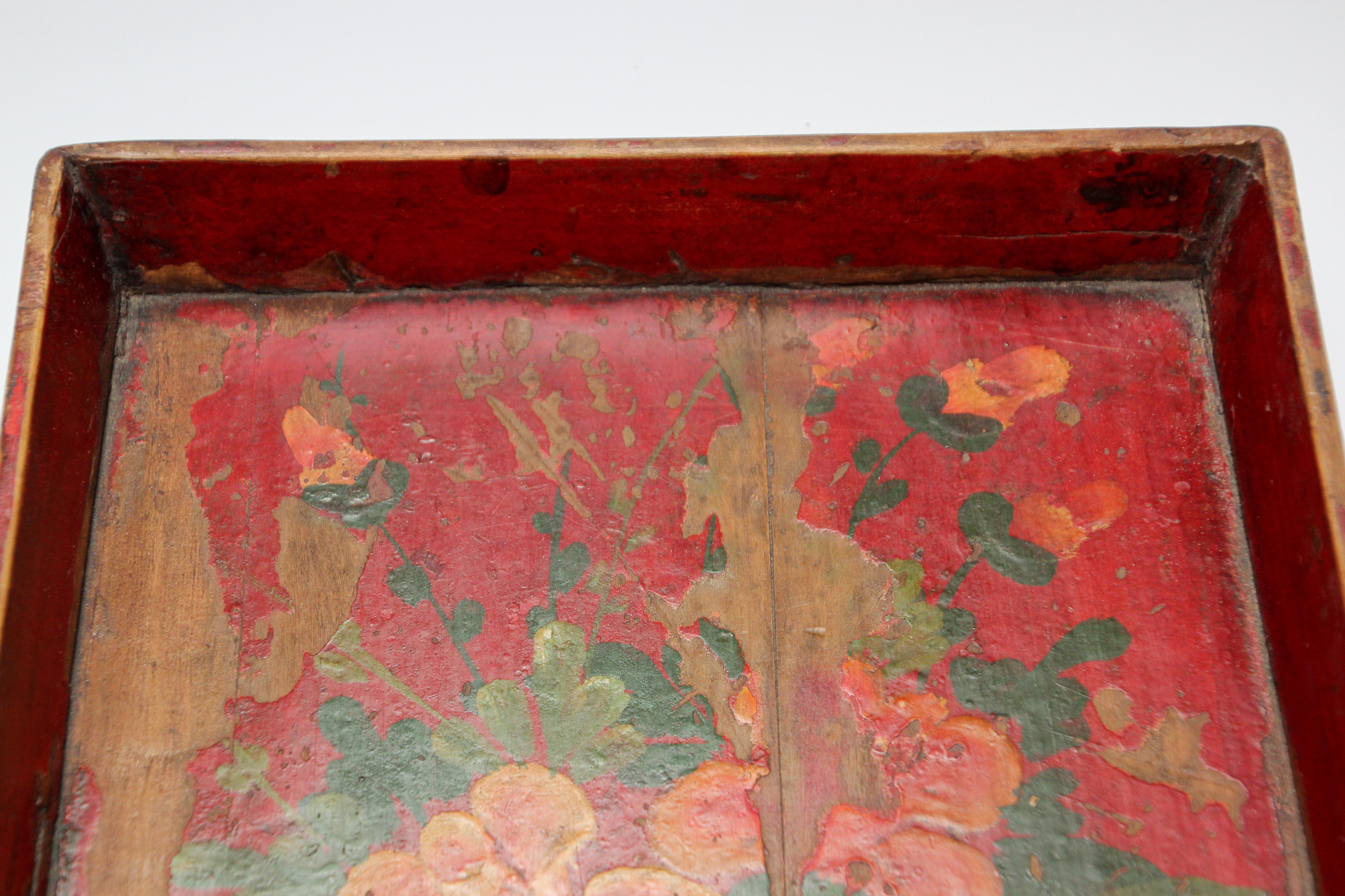 Chinese Antique Red Hand painted Wood Tray 3