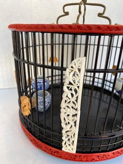 Chinese Antique Red Lacquer Birdcage