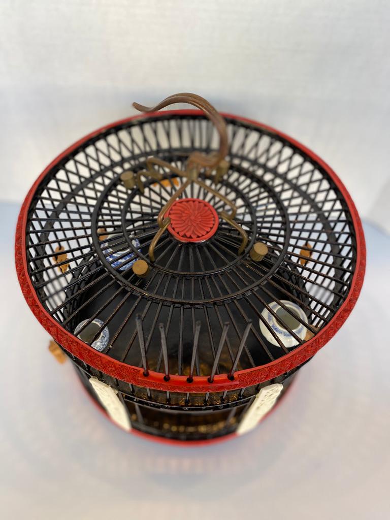 Chinese Export Chinese Antique Red Lacquer Birdcage