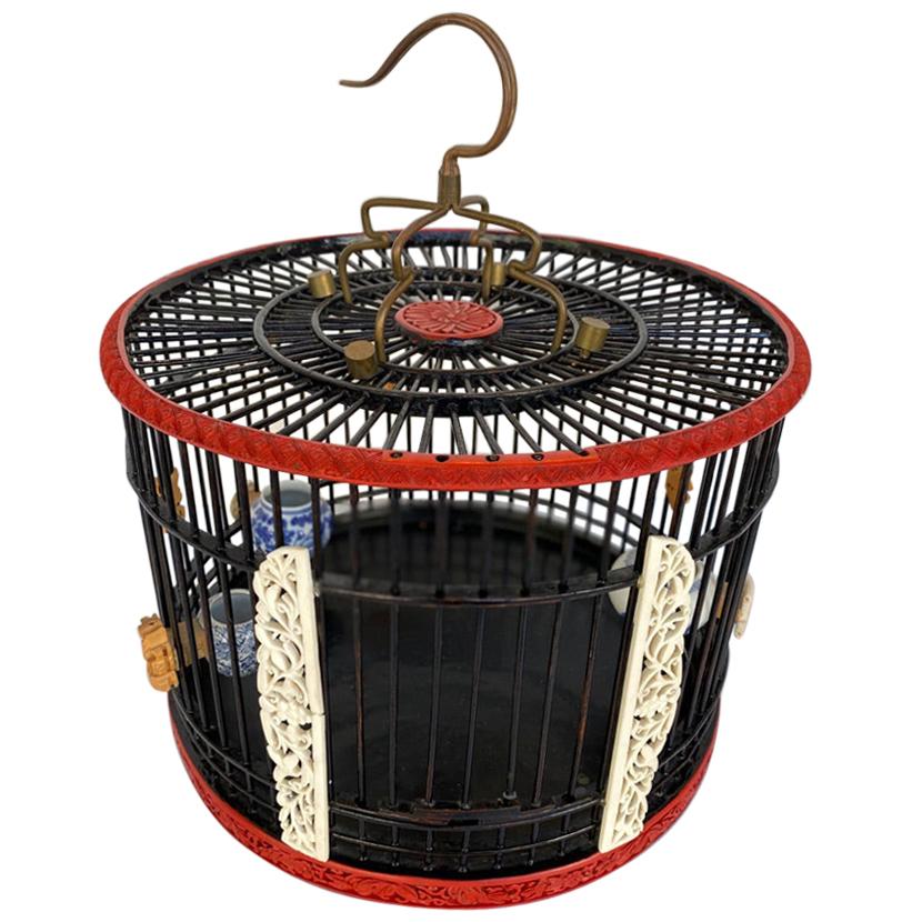 Chinese Antique Red Lacquer Birdcage